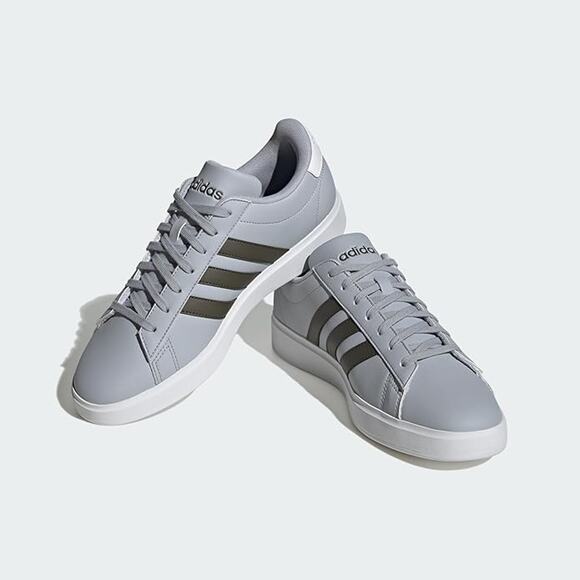 NWT Adidas Men's Grand Court 2.0 Sneaker, Halo Silver/Shadow Olive/White-SZ 6 - Picture 1 of 7